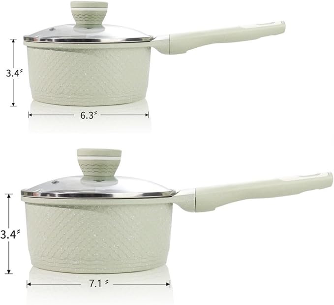 Xuanying Sauce pan set 4 Pcs 1.5Qt & 2.0Qt SaucePan Set with Lid, Non Stick Sauce Pot for Cooking, Easy to Clean, 100% Free PFOA PFAS Cooking all stovetop - Green Granite