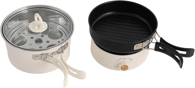 500W 0.42 Gal Portable Electric Hot Pot with Foldable Handles, Multi-function Non-stick Mini Cooker for Ramen Soup Pasta Steak, Power Adjustment & 110V Personal Travel Hot Pot Cooker (White)