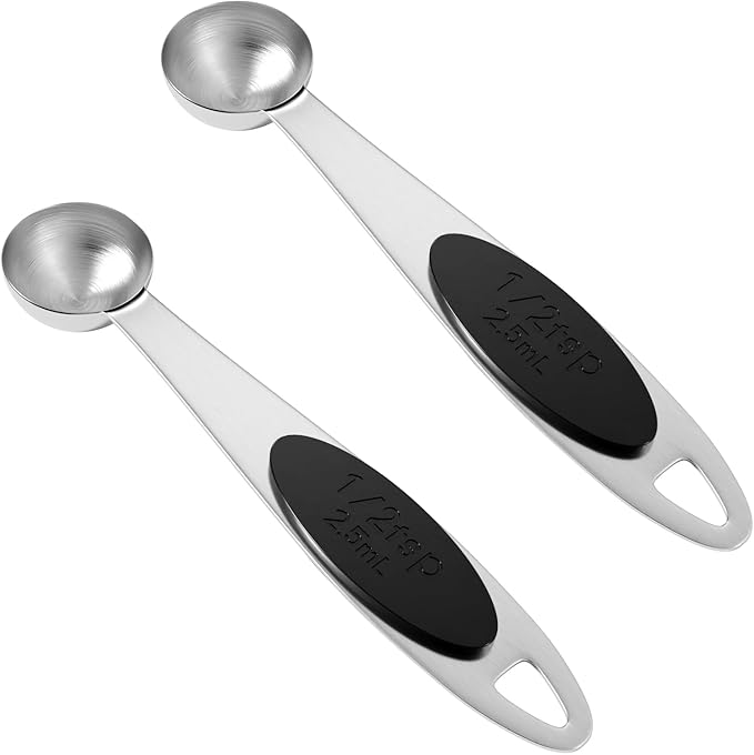 2PCS 1/2Tsp(1/6tbsp, 2.5ml) Single Magnetic 18/8 Measuring Spoon, 304 Stainless Steel Individual Measure Scoop Only for Baking & Cooking, Metal Kitchen Gadgets Essentials