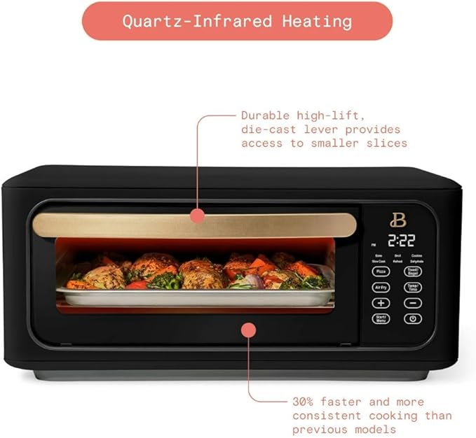 Beautiful by Drew Infrared Air Fry Toaster Oven 1800W with 9-Slice Capacity and Multi-Function Cooking (Black Sesame)