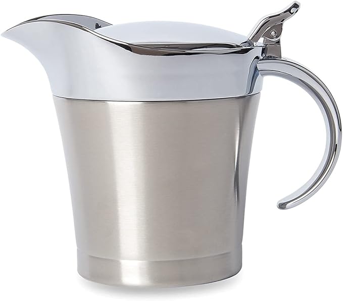 16Oz Stainless Steel Gravy Boat - Double Insulated with Hinged Lid