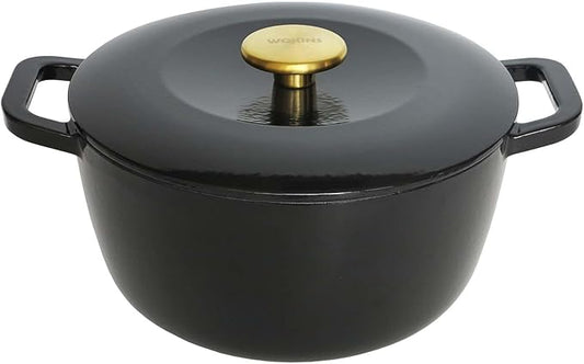 WOKINS Enamel Cast Iron Dutch Oven with Lid,Dual Handles,Heavy-Duty Cookware for Sourdough Bread Baking,Braising,Stews,Roasting,Oven Safe up to 500° F,5QT,black