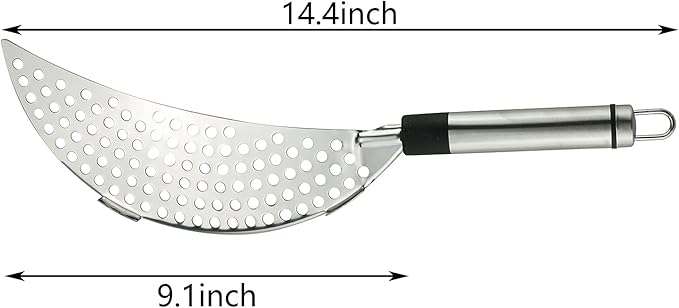 Tegg Crescent Pot Strainer Stainless Steel Grease Pasta Strainer Insert Drainer with Handheld for Different Pot Pan Kitchen Tool
