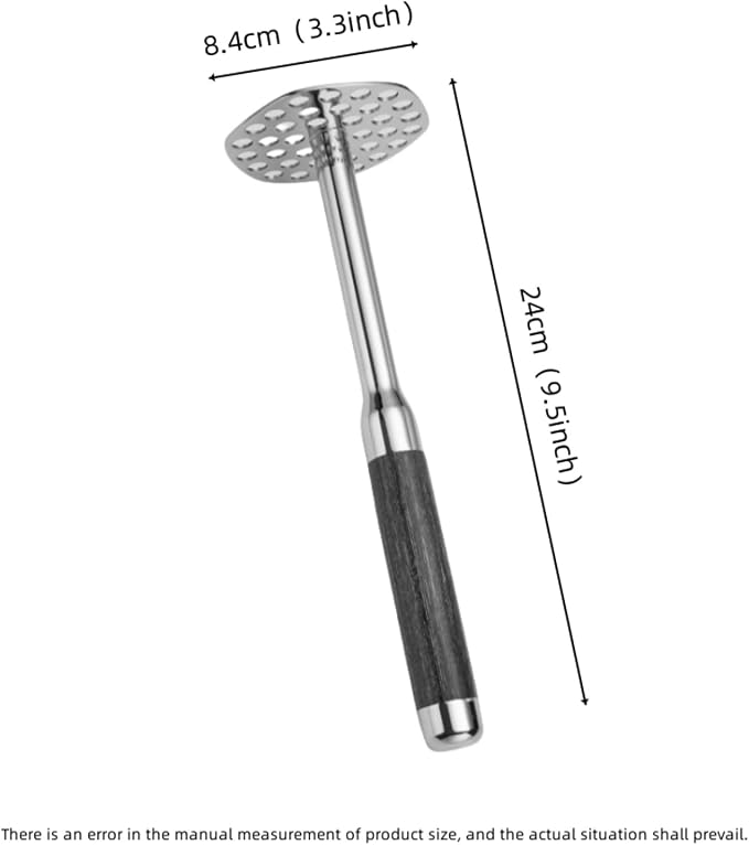 316 Stainless Steel Potato Masher - 10 Inch / 24cm with Wood Handle, Easy Clean Design for Mashed Potatoes, Guacamole & More
