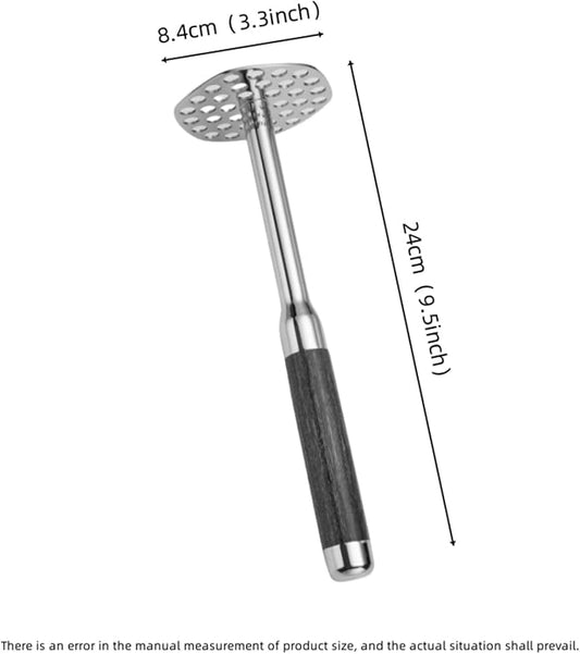 316 Stainless Steel Potato Masher - 10 Inch / 24cm with Wood Handle, Easy Clean Design for Mashed Potatoes, Guacamole & More