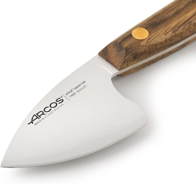 Arcos Cheese Knife set 3 pieces. Nitrum Stainless Steel. Very useful set for irregular pieces of hard cheeses, soft cheeses and creamy cheeses. Handle 100% Ovengkol wood Series Nordika. Color Brown.