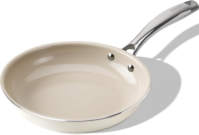 Kikcoin Small Frying Pan Nonstick, 8-Inch Ceramic Frying Pan Skillet, Non Toxic Cookware Cooking Pan with Stay Cool Handle, Egg Pan Omelet Pans, PFAS & PTFE & PFOA Free, Dishwasher & Oven Safe
