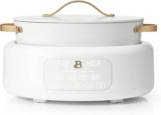 Beautiful 10-in-1 Electric MultiCooker 6 Quart - Programmable Slow Cooker, Sous Vide, Rice Cooker - Sleek Touch Timer & Delayed Start - Kitchen Appliance by Drew Barrymore (White Icing)