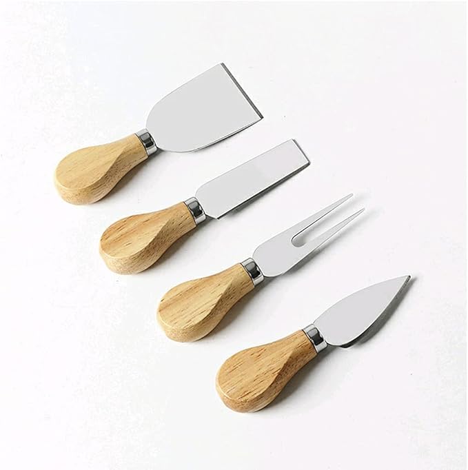 Charcuterie Accessories, 4 PCS Cheese Knives Set with Wood Handle, Stainless Steel Cheese Slicer/Cheese Cutter (Cheese Knife, Shaver, Fork and Spreader) for Charcuterie Board Accessories
