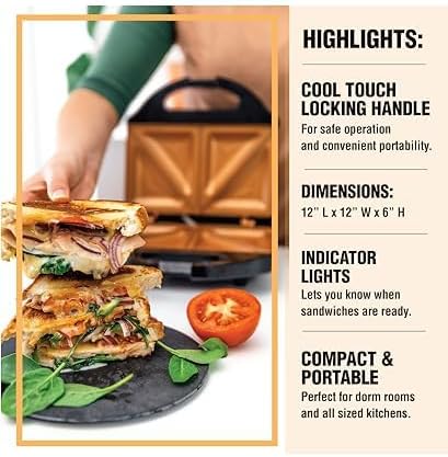 Gotham Steel Nonstick Panini Press Sandwich Maker,2in1 Breakfast Sandwich Maker Grill/Sandwich Press Grill with Indicator Light, Makes 2 Sandwiches with Easy Cut Edges,(Pack of 2)