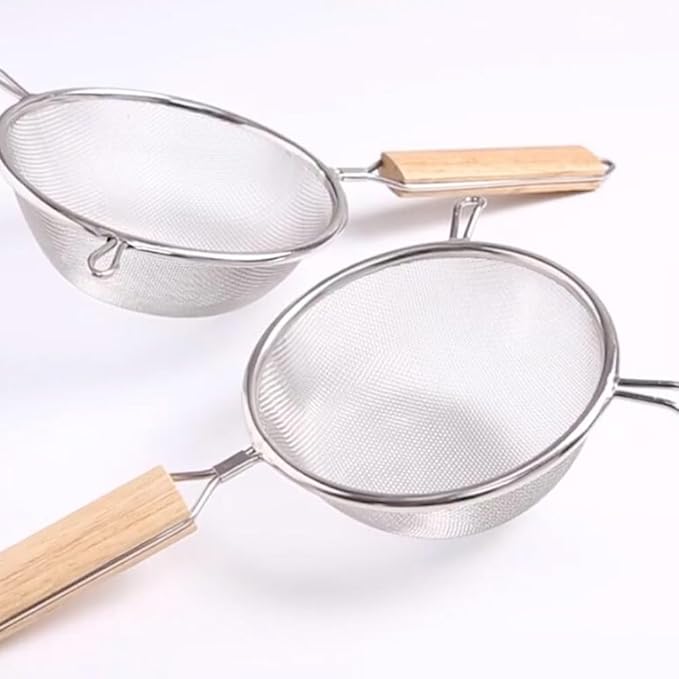 3Pcs Stainless Steel Fine Mesh Strainer Set Versatile Long-Handle Sieves for Flour Tea Coffee Oil Filtering(6Inch,7Inch,8Inch)