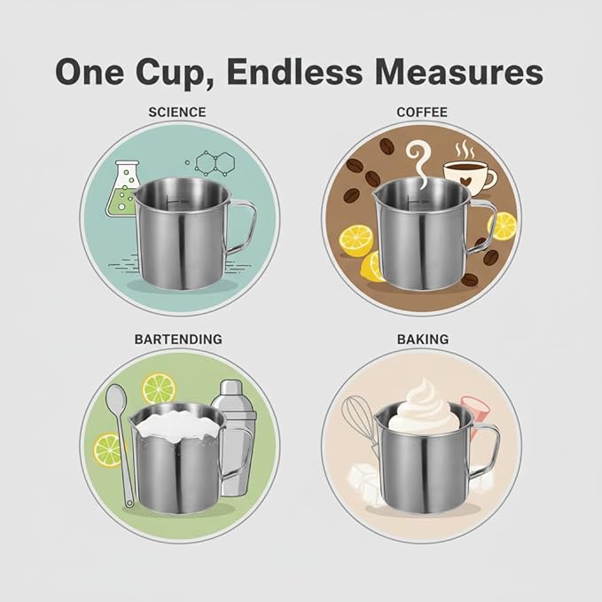 500Ml Stainless Steel Measuring Cup Metal Embossed Measuring Cup with Handle and Pour Lip Milk Steamer Pitcher Silver Latte Art Pitcher,Milk Frothing Jug with Scale for Professional Kitchen Laboraty