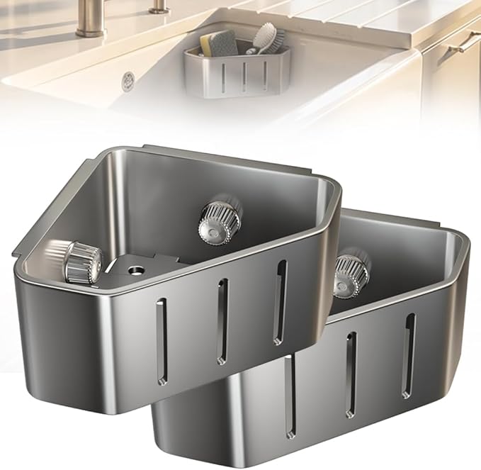 Sponge Holder for Kitchen Sink,2026 Sink Caddy Organizer with Suction Cups,Rustproof Kitchen Storage Rack for Sponge,Soap,Stopper,Brush (2, Triangle)