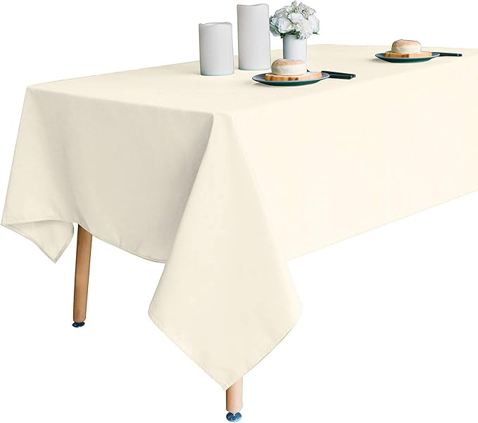 Obstal 210GSM Rectangle Table Cloth - Heavy Duty Water Proof Microfiber Tablecloth, Decorative Fabric Table Cover for Outdoor and Indoor Use (Ivory,60 x 102 Inch)