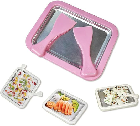 Rolled Ice Cream Tray, Ice Cream Maker for Kids, DIY Homemade Rolled Ice Cream Tray, Instant Freeze Plate with 2 Scrapers, Suitable for Family, School, Party, DIY Dessert Making. (White) (Pink)