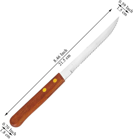 Kyraton Steak Knives Set of 12, Wood Handle Stainless Steel Steak Knife Set, Serrated Steak Knives, Gifts for Home, Restaurant, Parties, Wedding, Camping