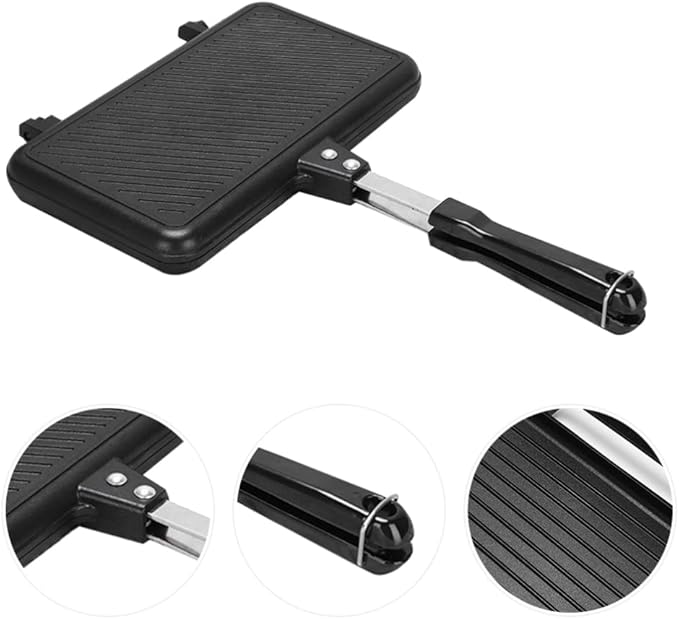 Hemoton Double-Sided Nonstick Sandwich Baking Pan 14 Inch Aluminum Grill Pan for Stovetop Cooking Breakfast Omelette Toast and More
