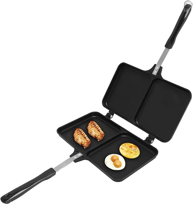 Hot Sandwich Panini Maker with Handle, NonStick Double Sided Frying Pan Grilled Sandwich Maker, Stovetop Toasted Sandwich Press for Home, Kitchen, Breakfast
