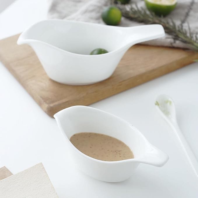 Sizikato 2pcs Bird-Shaped Pure White Porcelain Easy Pour Gravy Sauce Boat Creamer Pitcher. 5 Oz