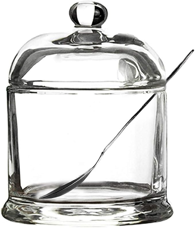 Glass Sugar Bowl Spice Jar Seasoning Pot with Lid And Stainless Steel Spoon