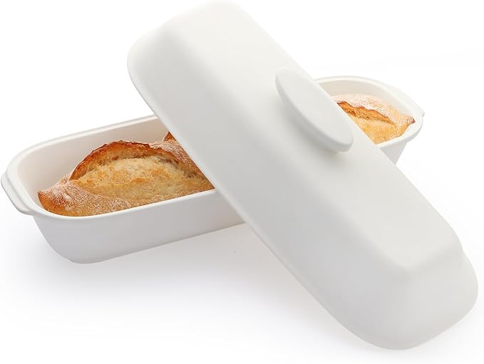 EZFXHD WTER Ceramic Loaf Pans for Baking Bread,Unglazed Stoneware Bakeware for Baking Homemade Loaves, Square Bread Baker with Lid for Oven,Easy to Clean