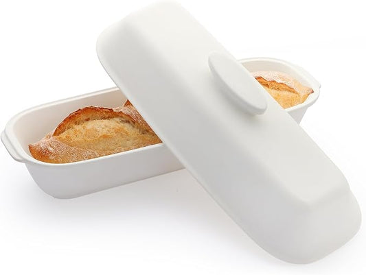 EZFXHD WTER Ceramic Loaf Pans for Baking Bread,Unglazed Stoneware Bakeware for Baking Homemade Loaves, Square Bread Baker with Lid for Oven,Easy to Clean