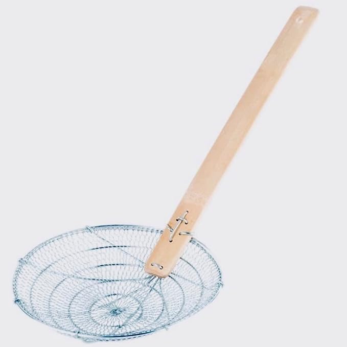 8-Inch Galvanized Steel Spider Strainer – Fine Mesh Skimmer with Natural Bamboo Handle for Cooking & Frying Ideal for Home & Professional Kitchens