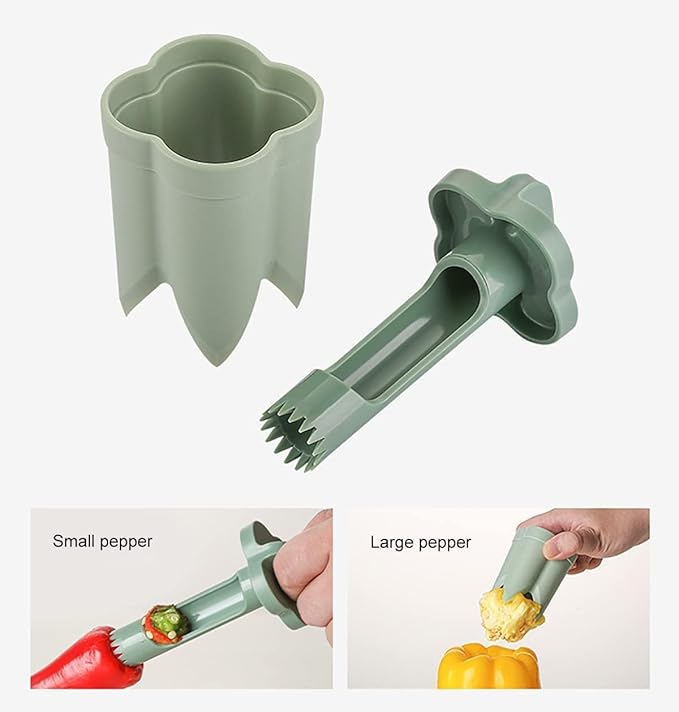Pepper Corer Seed Remover, Pepper Seed Corer Remover Tool, Bell Pepper Core Cutter Deseeder, 2 in 1 Fruit & Vegetable Core Tools for Kitchen Family Camping BBQ