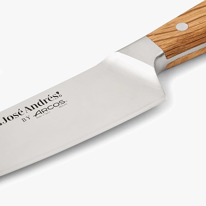 Arcos Jose Andres Rocking Santoku | 7-Inch Forged Knife for Professional Culinary Precision | NITRUM Stainless Steel Blade with Silk Edge | Ergonomic Light Brown Holm Oak Handle