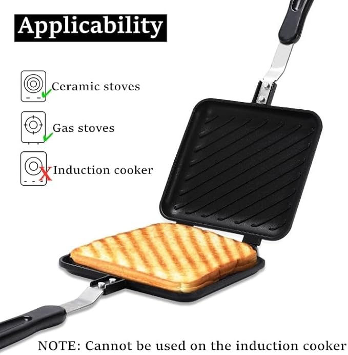 Sandwich Maker, Grilled Panini Maker Pan with Non-Stick Plates, Stovetop Toasted Sandwich Maker Press, Double Sided Aluminum Flip Cheese Maker Frying Pan for Home Kitchen Breakfast Camping