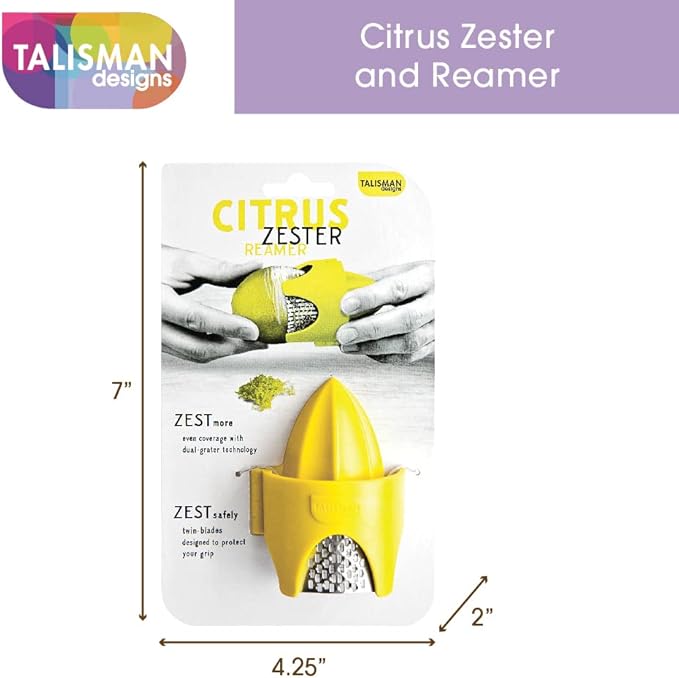 Talisman Designs Citrus Zester & Reamer | Orange Lemon & Lime Zester | BPA Free Kitchen | Functional Kitchen, Zesting Tool | Plastic & Stainless Steel