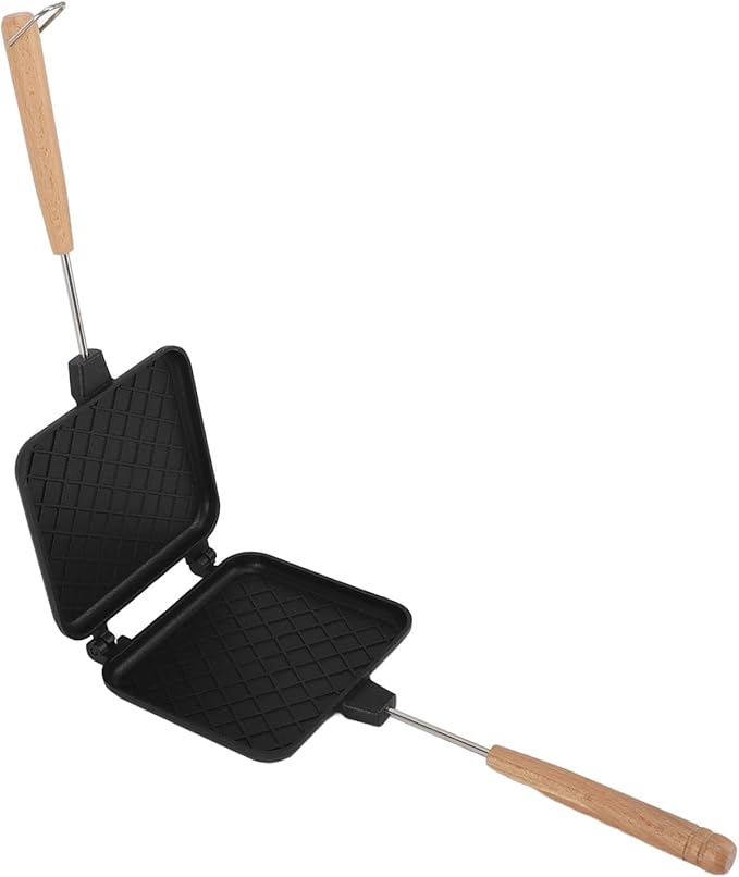 Topyond Double Sided Frying Pan Aluminum Sandwich Maker with Solid Wood Handle,Non Stick Stovetop Sandwich Press for Gas and Induction Stoves,Panini Grill for Grilled Cheese