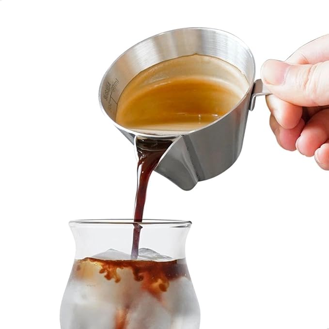watchget 3.4oz/100ml Crema-Removd Espresso Shot Cup with Handle Stainless Steel Espresso Measuring Cup Espresso Shot Pitcher with V-Shaped Mouth for Barista Cafe Home