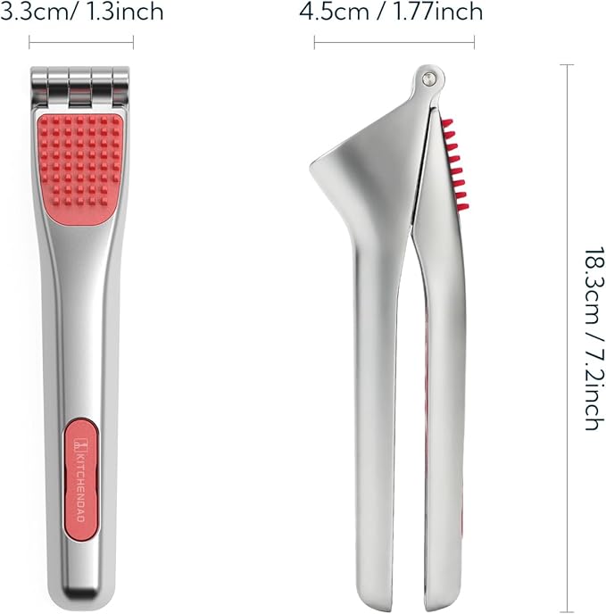 KITCHENDAO Heavy-Duty Garlic Press with Built-in Scraper & Cleaning Pusher, No Peeling Garlic Crusher with Large Chamber, Zinc Alloy Garlic Mincer, Dishwasher Safe