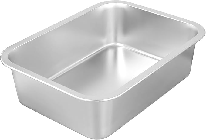 SINJEUN 4 Pack 14.1 x 10.6 x 3.9 Inches Large Rectangular Baking Pans, Stainless Steel Deep Baking Pan for Baking Breads, Grilling Chicken, Vegetables