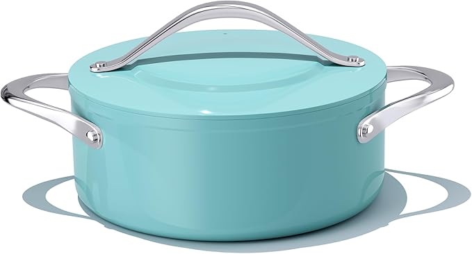 CookinCraze Stock Pot 4.5qt Dutch Oven with Lid (9.5"x 4") Nonstick Ceramic Coated Non-Toxic PFAS-Free Even Heat Distribution for Braising, Baking Bread & Soups, Compatible for All Cooktops(Induction/Gas/Electric) Oven Safe to 500°F (Caribbean Blue)