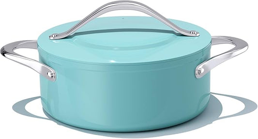 CookinCraze Stock Pot 4.5qt Dutch Oven with Lid (9.5"x 4") Nonstick Ceramic Coated Non-Toxic PFAS-Free Even Heat Distribution for Braising, Baking Bread & Soups, Compatible for All Cooktops(Induction/Gas/Electric) Oven Safe to 500°F (Caribbean Blue)
