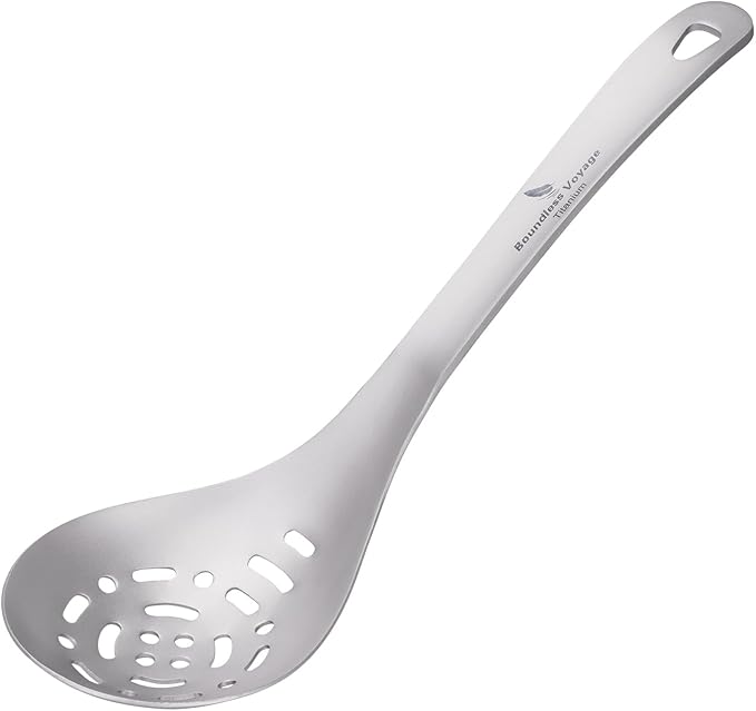 iBasingo Titanium Slotted Spoon Ultralight Kitchen Strainer for Cooking, Noodles, Salad & Hot Pot Fried Food Durable Metal Colander for Outdoor Camping Backpacking Home used, Dishwasher Safe Ti1038A
