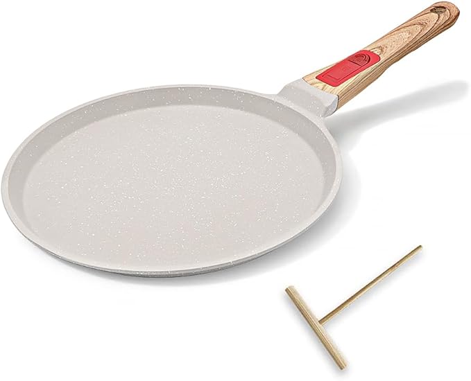 RANX INGST Non Stick Crepe Pan with Detachable Handle, 8 Inch Cast Aluminium Dosa Tawa Tortilla Pan, Pancake Pan Induction Compatible - White
