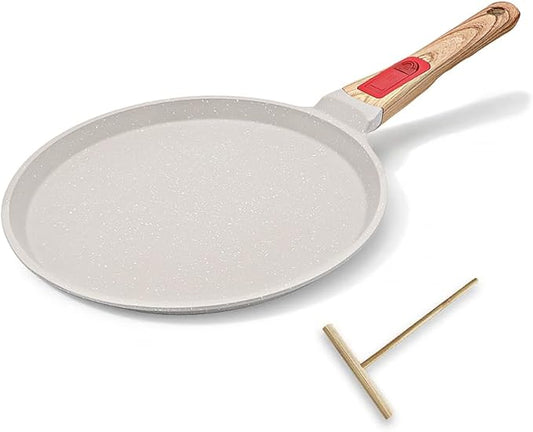 RANX INGST Non Stick Crepe Pan with Detachable Handle, 8 Inch Cast Aluminium Dosa Tawa Tortilla Pan, Pancake Pan Induction Compatible - White