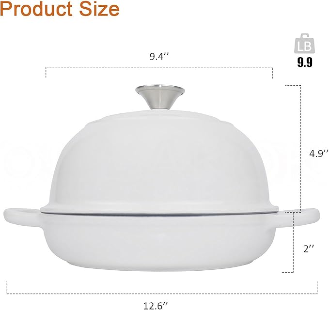 OLLAKOK Dutch Oven for Bread Baking Bread Oven for Sourdough Bread Baking, Enameled Cast Iron Dutch Oven Pot with Lid 5 qt Cast Iron Bread Pan, White