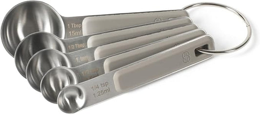 Calphalon Prime 5 Piece Stainless Steel Measuring Spoons W/Taupe Silicone Handles