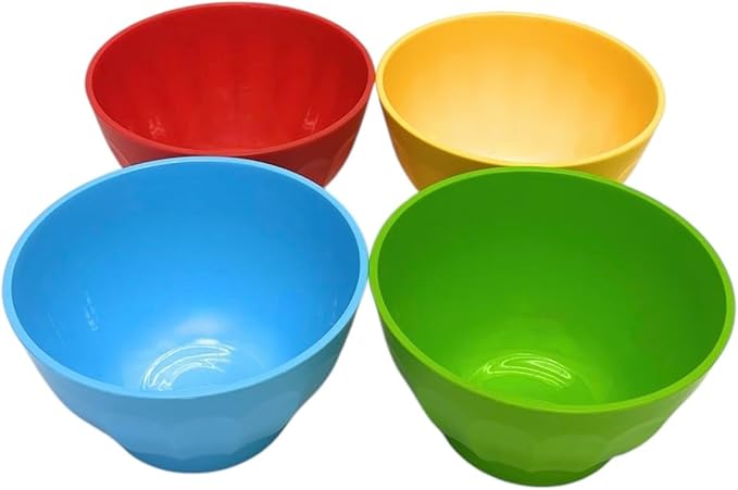 Mintra Colorful Unbreakable Plastic Bowl 4pk (Medium - 750ml Set 1 Blue, Yellow, Red, Green)