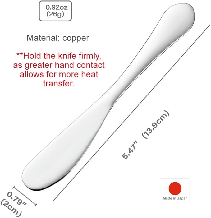Terra Distribution Copper Butter Knife Spreader [ Made in Japan ] Superb Thermal Conductivity for Effortless Slicing and Spreading (Silver)