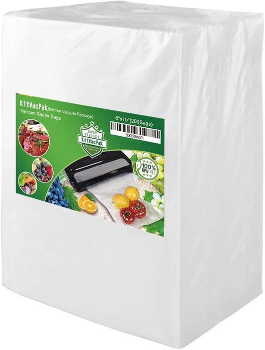 200 Pint 6X10 Vacuum Food Sealer Bags with BPA Free and Heavy Duty,Commercial Grade Vacuum Sealer Freezer Bags Compatible with Any Type Vacuum Sealer Machine