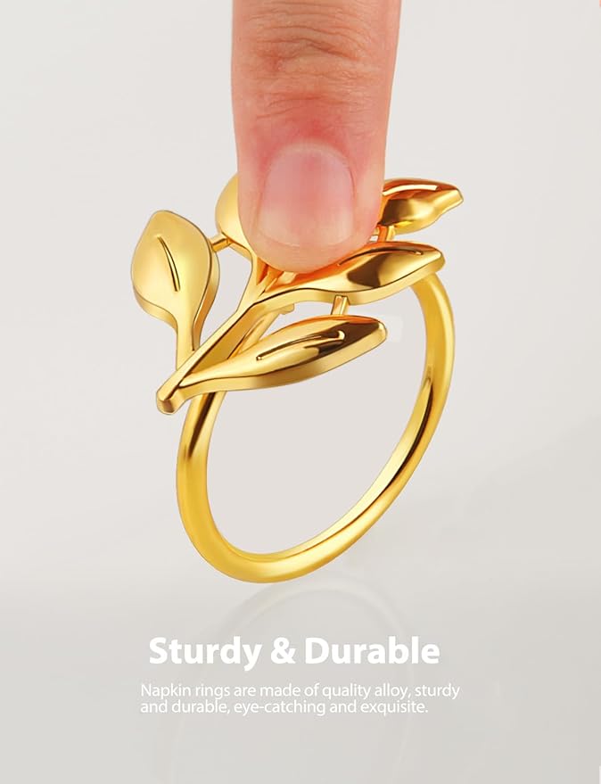 Leaf Napkin Ring Holder Set of 12 Gold Color Dining Table Décor for Wedding Party Dinner Banquet (Gold 12pcs)