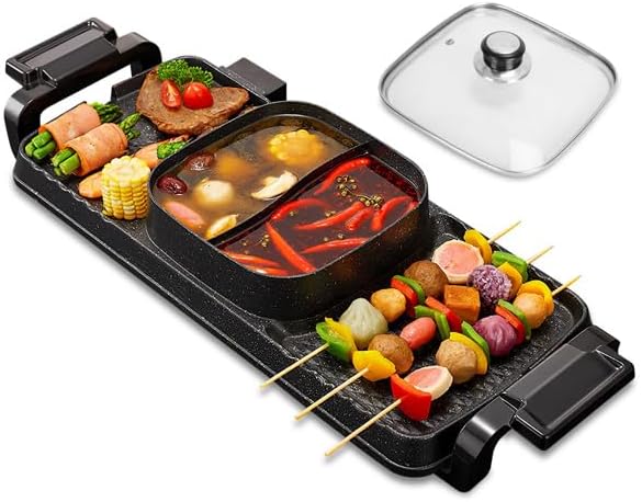 2-in-1 Hot Pot with Grill, Electric Hot Pot BBQ Grill, Removable Hotpot Pot, 2800W/Large Capacity, Power Separate