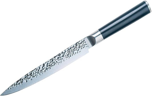 Swiss Diamond Utility Knife, German Steel With ABS Handle, Half Tang Handle, Hammered Blade Chef Knives Professional Grade, 55+2 Rockwell Hardness, 5 Inch