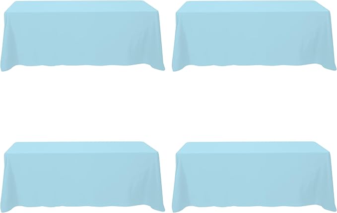 BRILLMAX 4 Pack Light Blue Tablecloths 90 x 156 Inch for 8ft Rectangle Tables - 150 GSM Polyester Fabric, Floor Length Drop, Water, Stain & Wrinkle Resistant Cloth Cover for Wedding Reception Banquet