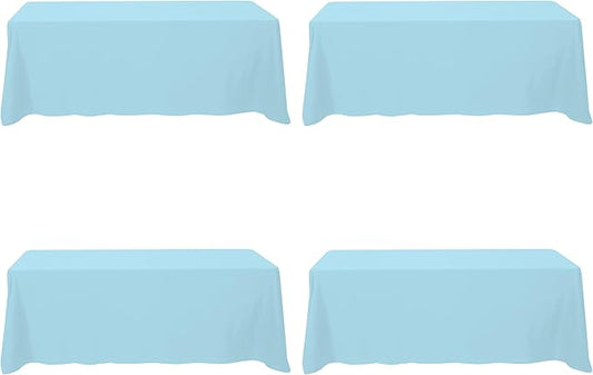 BRILLMAX 4 Pack Light Blue Tablecloths 90 x 156 Inch for 8ft Rectangle Tables - 150 GSM Polyester Fabric, Floor Length Drop, Water, Stain & Wrinkle Resistant Cloth Cover for Wedding Reception Banquet